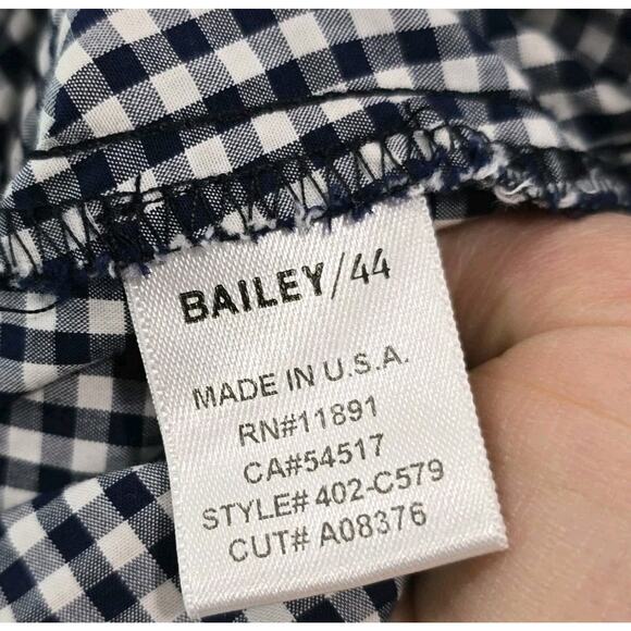 Bailey 44 Shirt Womens Small Navy White Button Up Gingham Picnic Off Shoulder - Picture 9 of 11